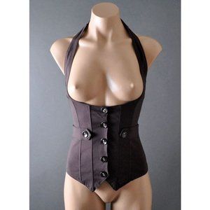Brown Halter Boning Steampunk Victorian Medieval LARP Corset Underbust Vest Top
